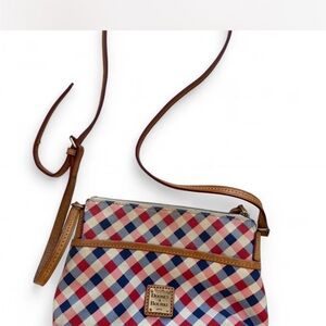 Dooney & Bourke Red and Blue Crossbody Bag with Leather Trim